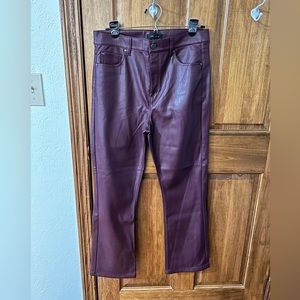 Ann Taylor The Five Pocket High Rise Straight Pant Faux Leather Sz 8, Plum Rose
